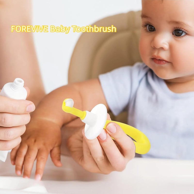 FOREVIVE Baby Toothbrush 12 Months and Up,Toddler Training Toothbrush with Soft Silicone Bristles,Great Gifts for Kids for Various Day (Yellow+Green) - Image 2